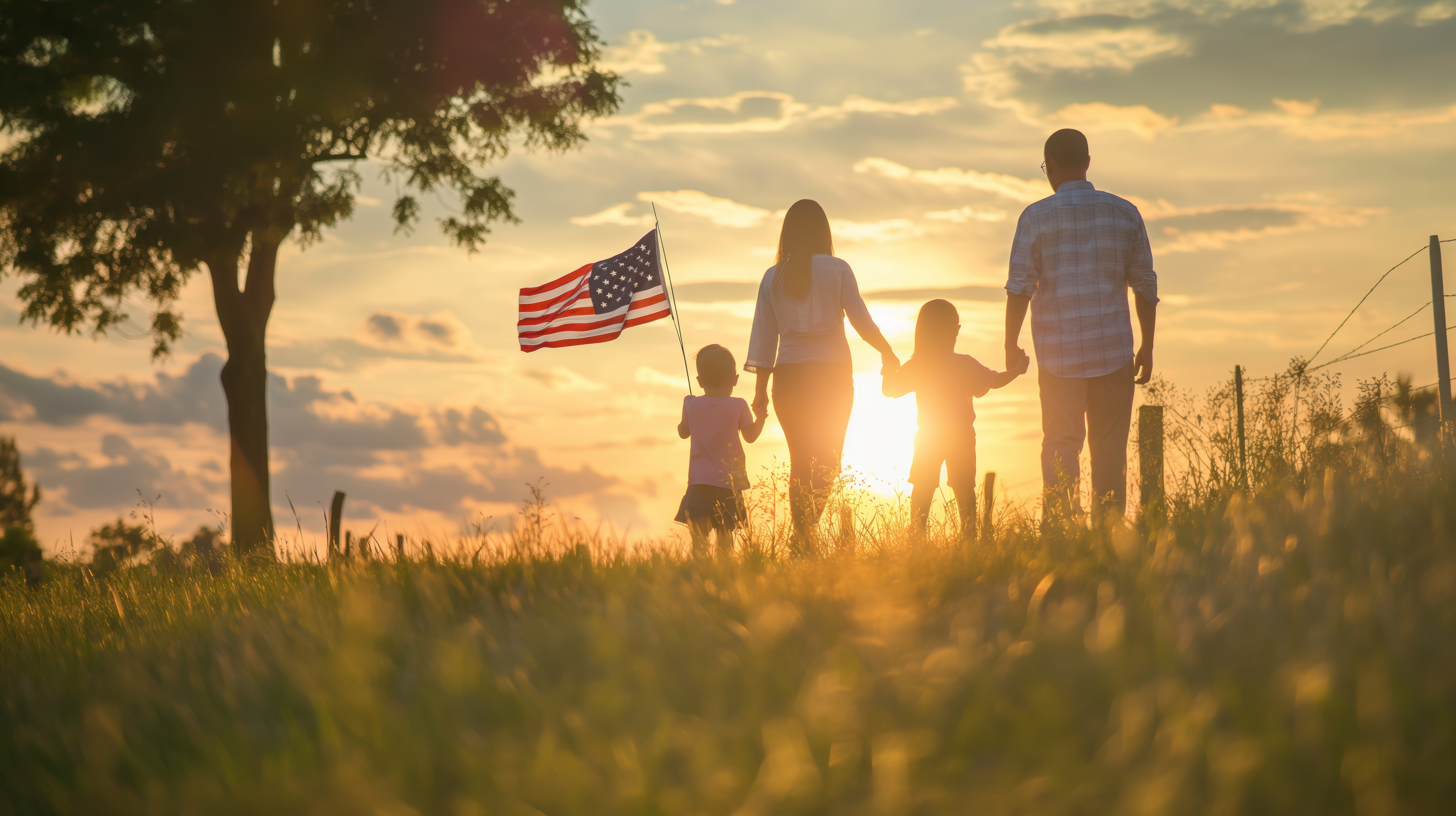 Military family standing in front of a house
